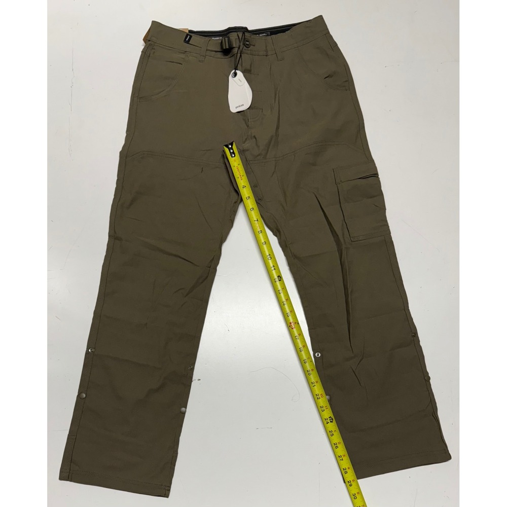 Prana Stretch Zion Pant II Relaxed Fit Cargo Olive Green Snap Button Legs 31x30